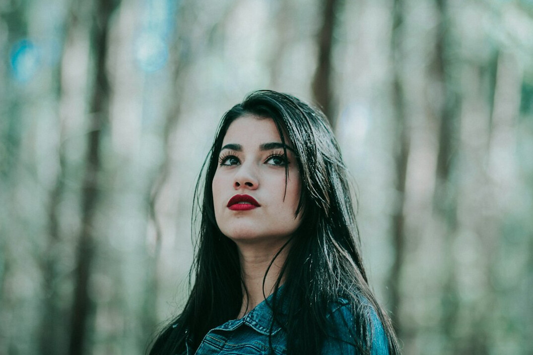 Portrait of a woman with long dark hair
